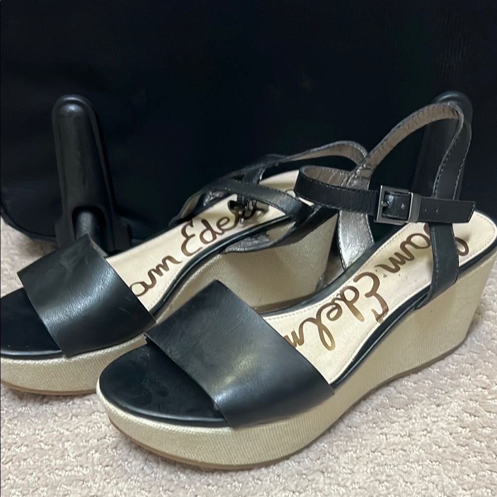 Sam Edelman Black and Tan Wedge Sandals